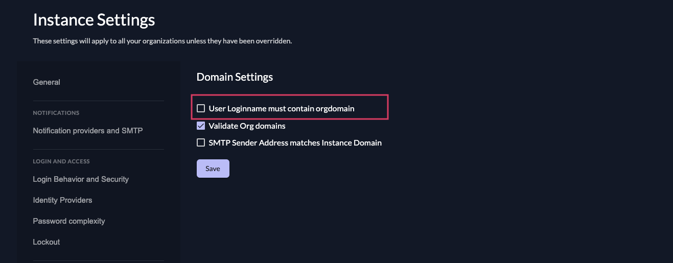 Domain Policy: Organization domain as suffix